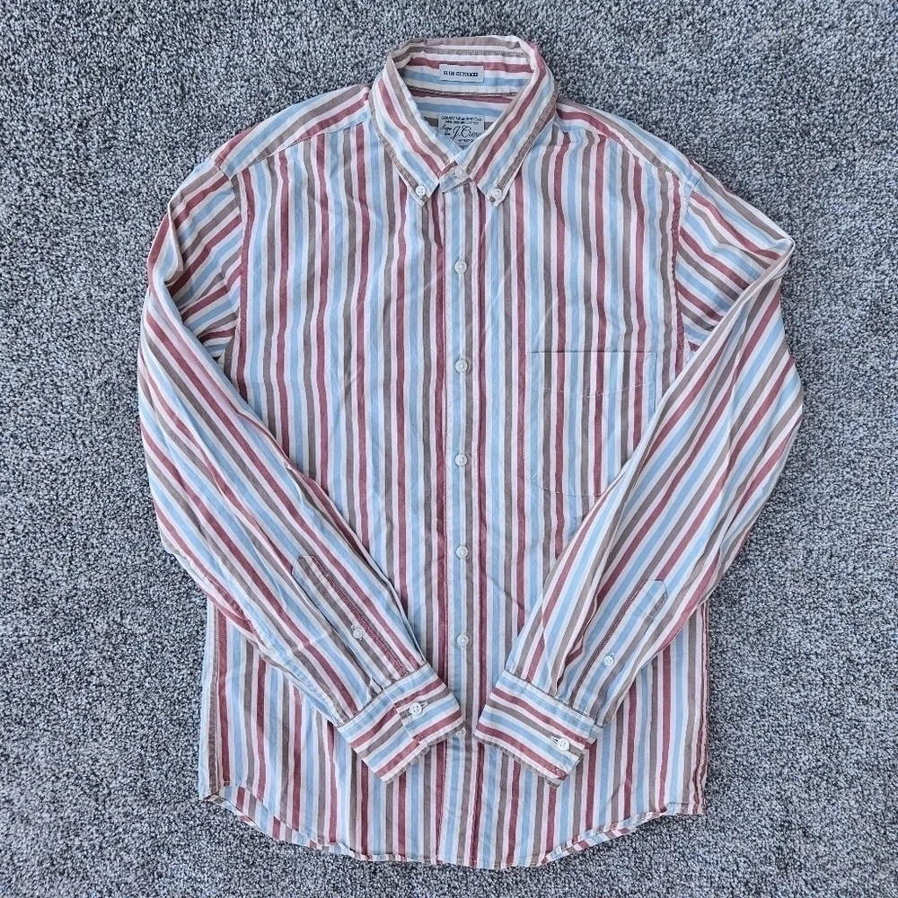 J.Crew Untucked Slim Organic Cotton Stretch Secret Wash Poplin Striped Shirt S